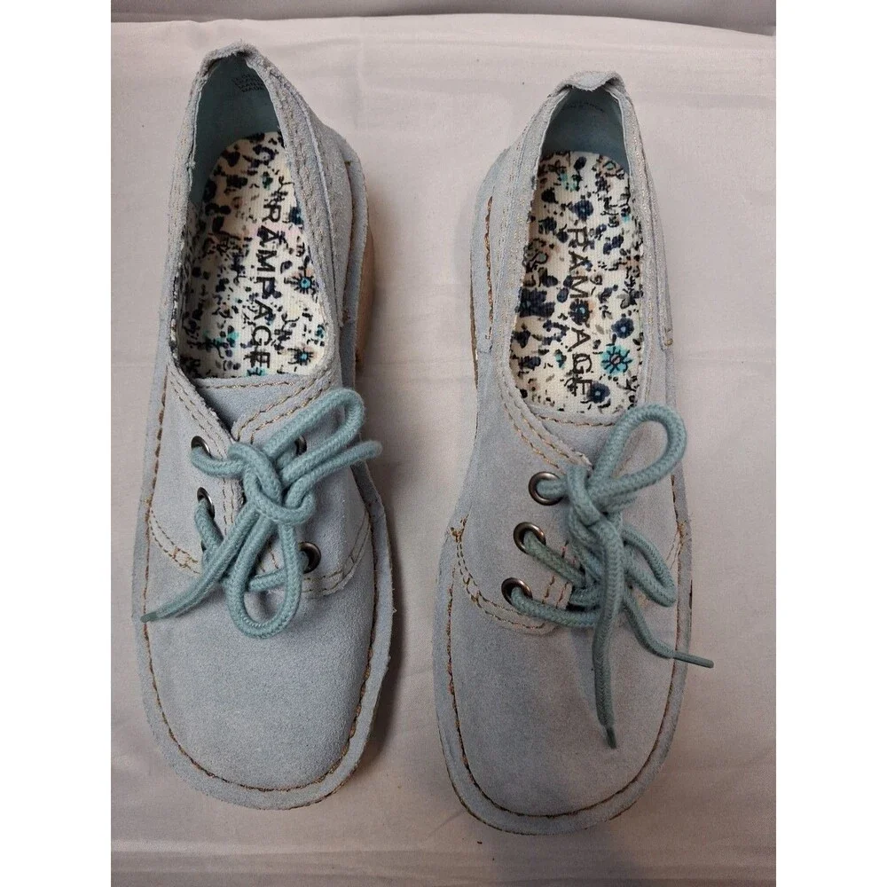 RAMPAGE women's Light Blue Suede Oxford Boat Shoes Loafers Moccasins Size 6.5